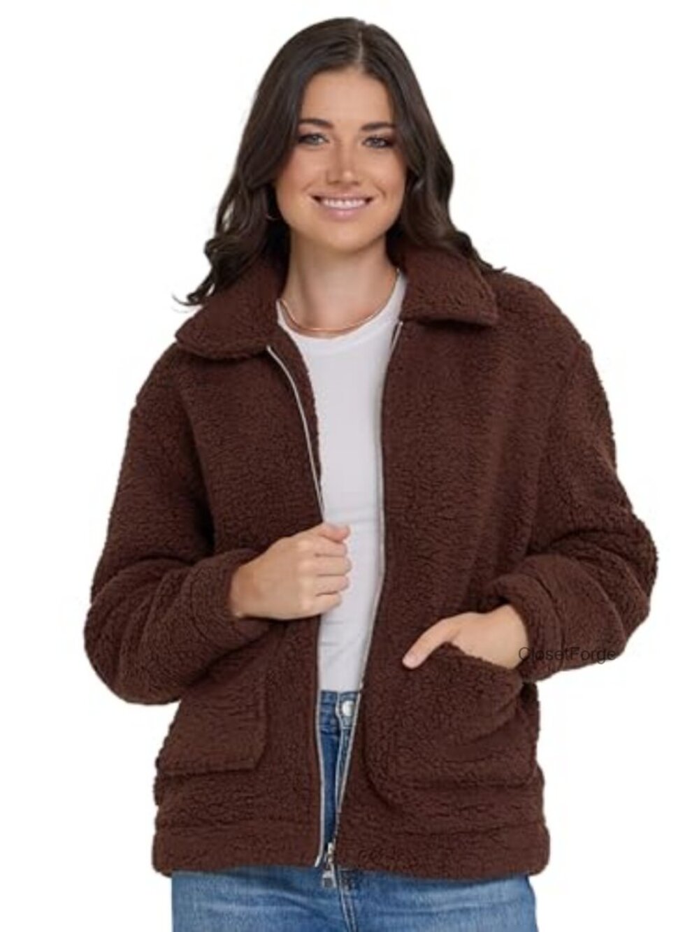 Oversized Faux Fur Sherpa Jacket - Winter Coat Long Sleeve Plus Size XS-3X